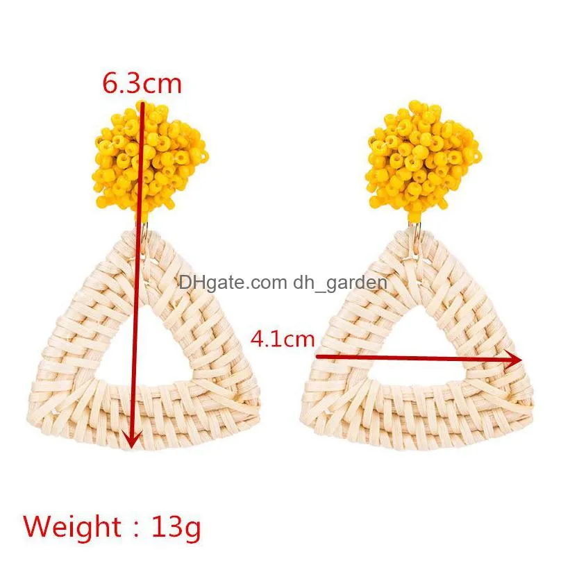 rattan earrings straw wicker woven pendant earrings triangle ladies girls light handmade ball