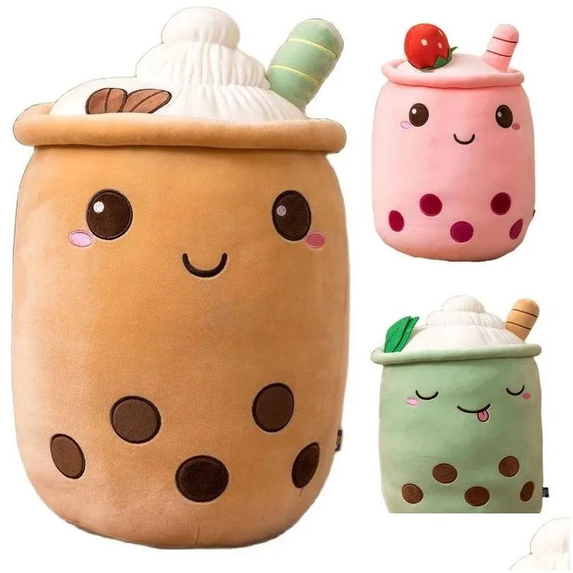 cute boba milk tea plushie toy soft stuffed  pink strawberry taste milks teas hug pillow balls bubo tea cup cushion