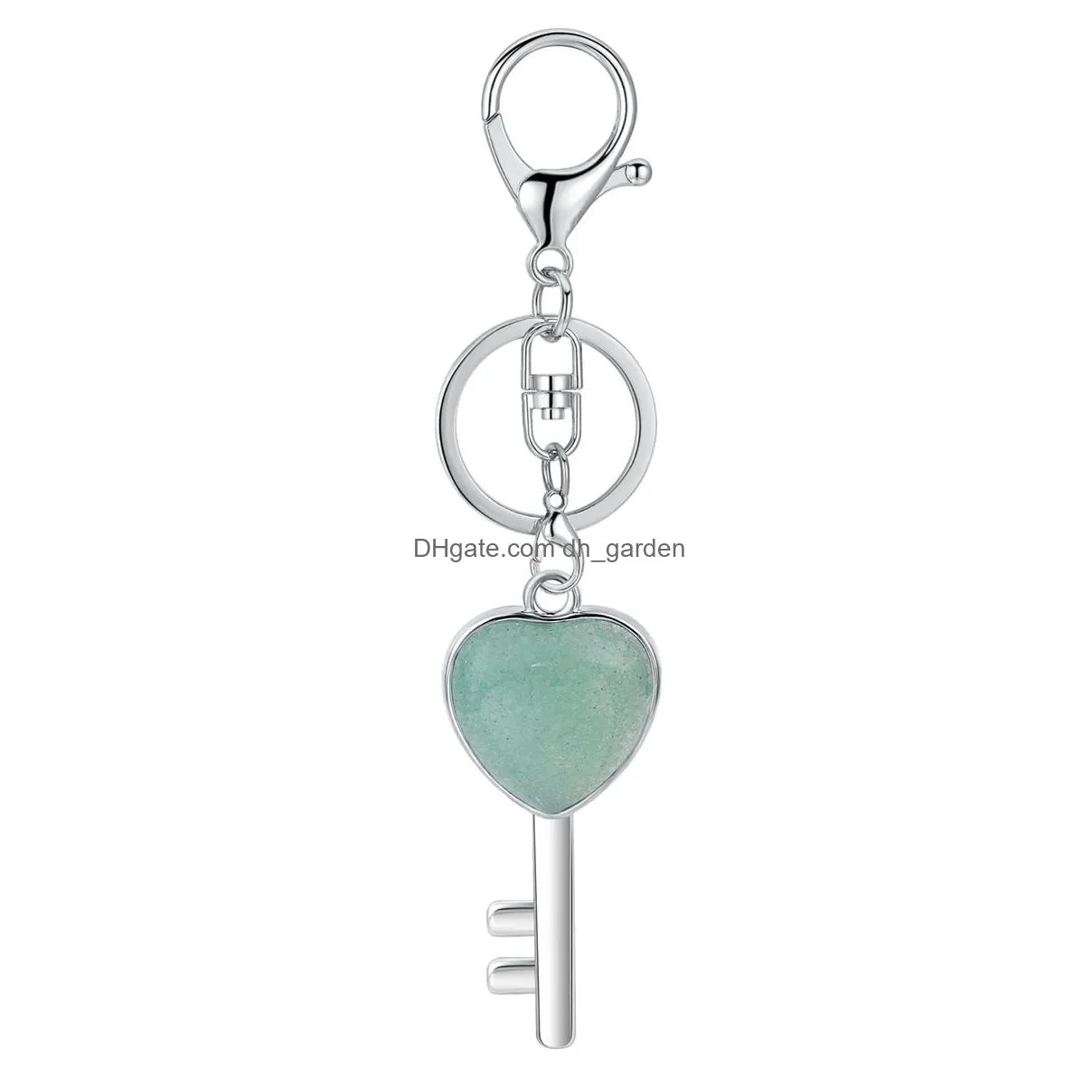 women key shape pendant keychain for bag car natural love heart gemstone lucy lock crystal men healing chakra cute keyring