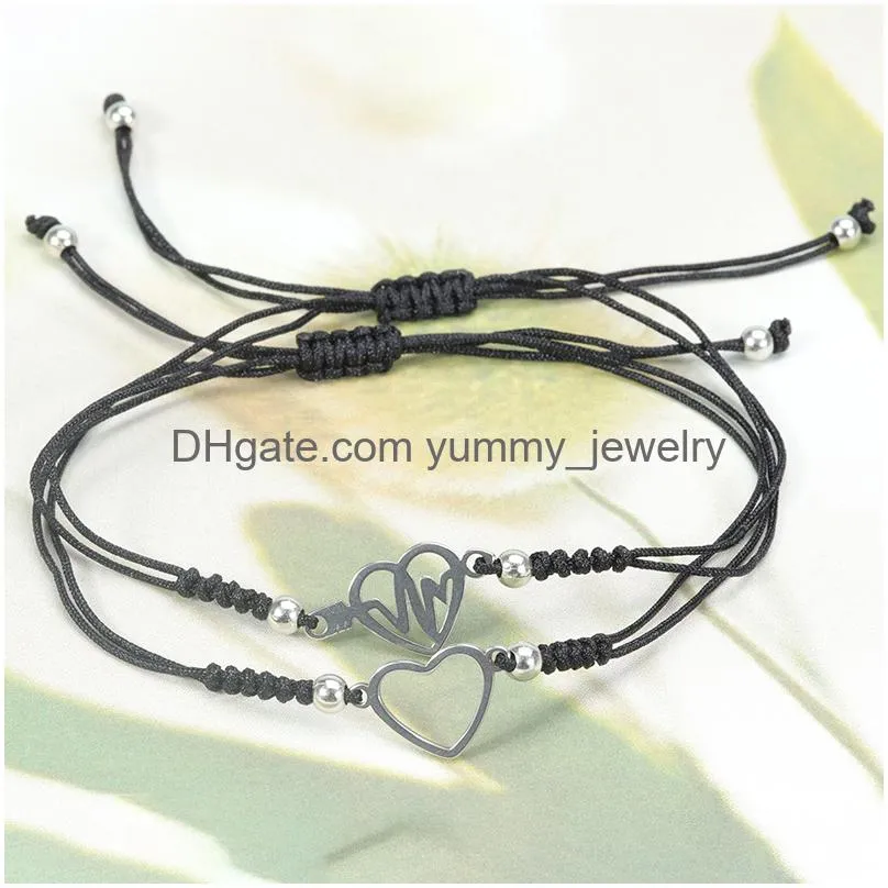 12pc/set the heart of love adjustable braided bracelet set girl boy couple