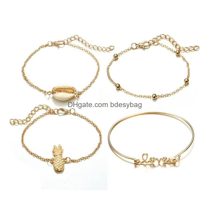 5pcs geometric hollow electric map conch combination layered bracelet set beaded bracelet multiple stackable bracelet jewelry