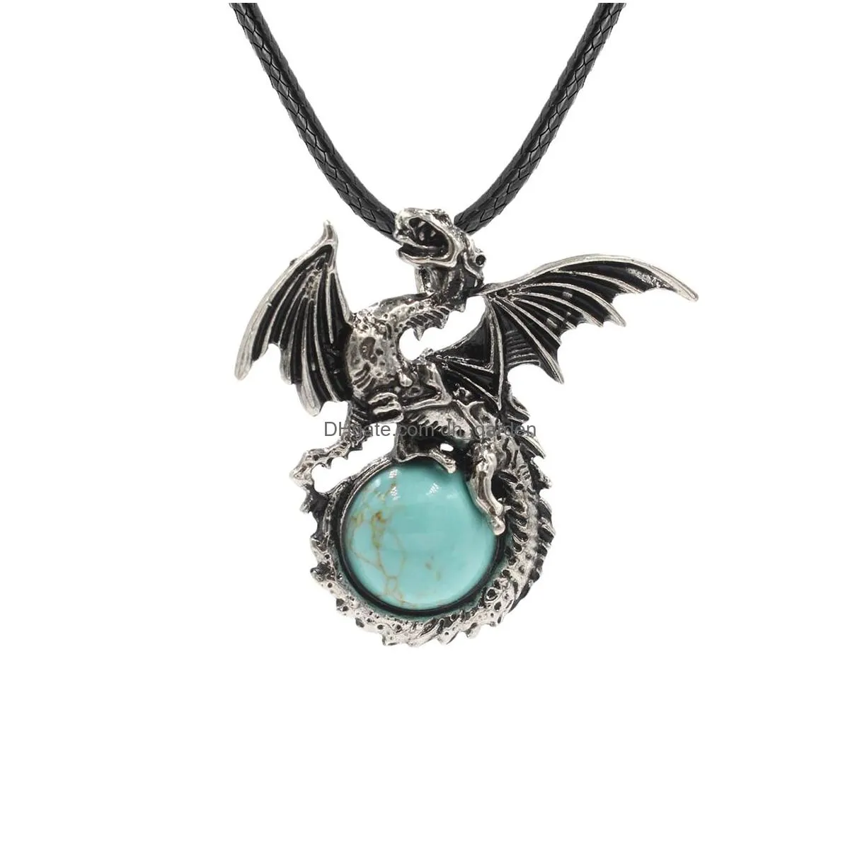fashion natural stone necklace crystal tiger eye wing dragon rope chain pendant necklace accessories wholesale