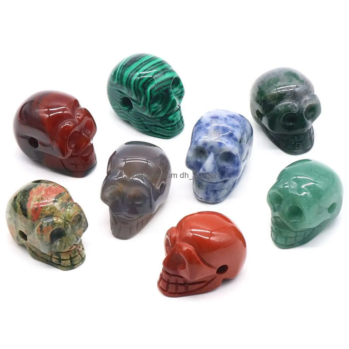 23mm natural malachite skull head statue hand carved gemstone human skeleton head figurines reiki healing stone for home office