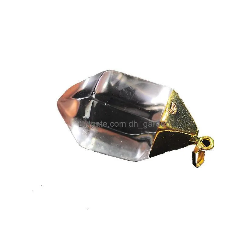 natural hexagonal column crystal pendant gold color pillar quartz wrapped pendants necklace jewelry for women men