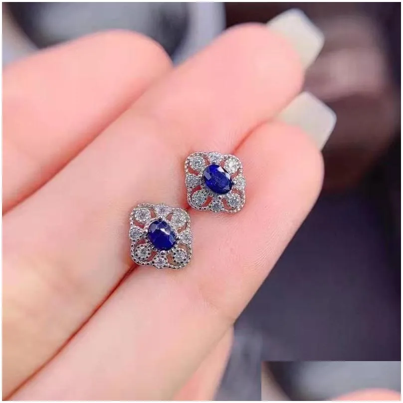 necklace earrings set royal blue imitate sapphire stone jewelry silver color flower shape earring ring wedding eengagement bridal gift