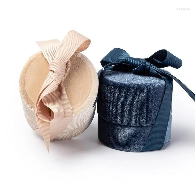 jewelry pouches highgrade dark blue wedding ring packaging gift box velvet round silk pendant storage for women birthday heart cute