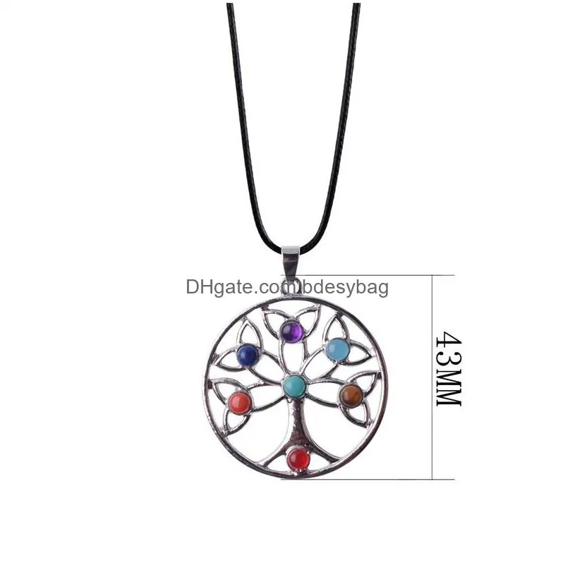 gold plated sterling silver pendant celtic knot trinty tree of life seven 7 chakras necklace alloy inlaid gem 18 inches