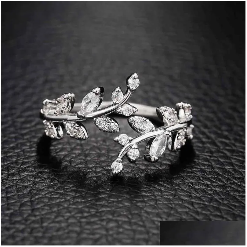 wedding rings stylish leaf finger ring for women dazzling zirconia jewelry gift delicate design  style accessories daily