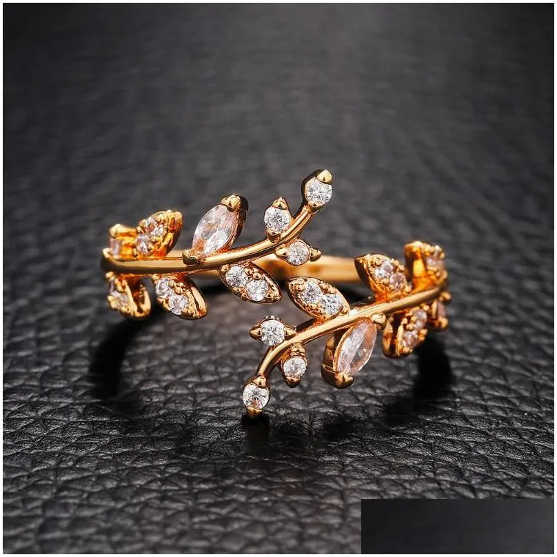 wedding rings stylish leaf finger ring for women dazzling zirconia jewelry gift delicate design  style accessories daily