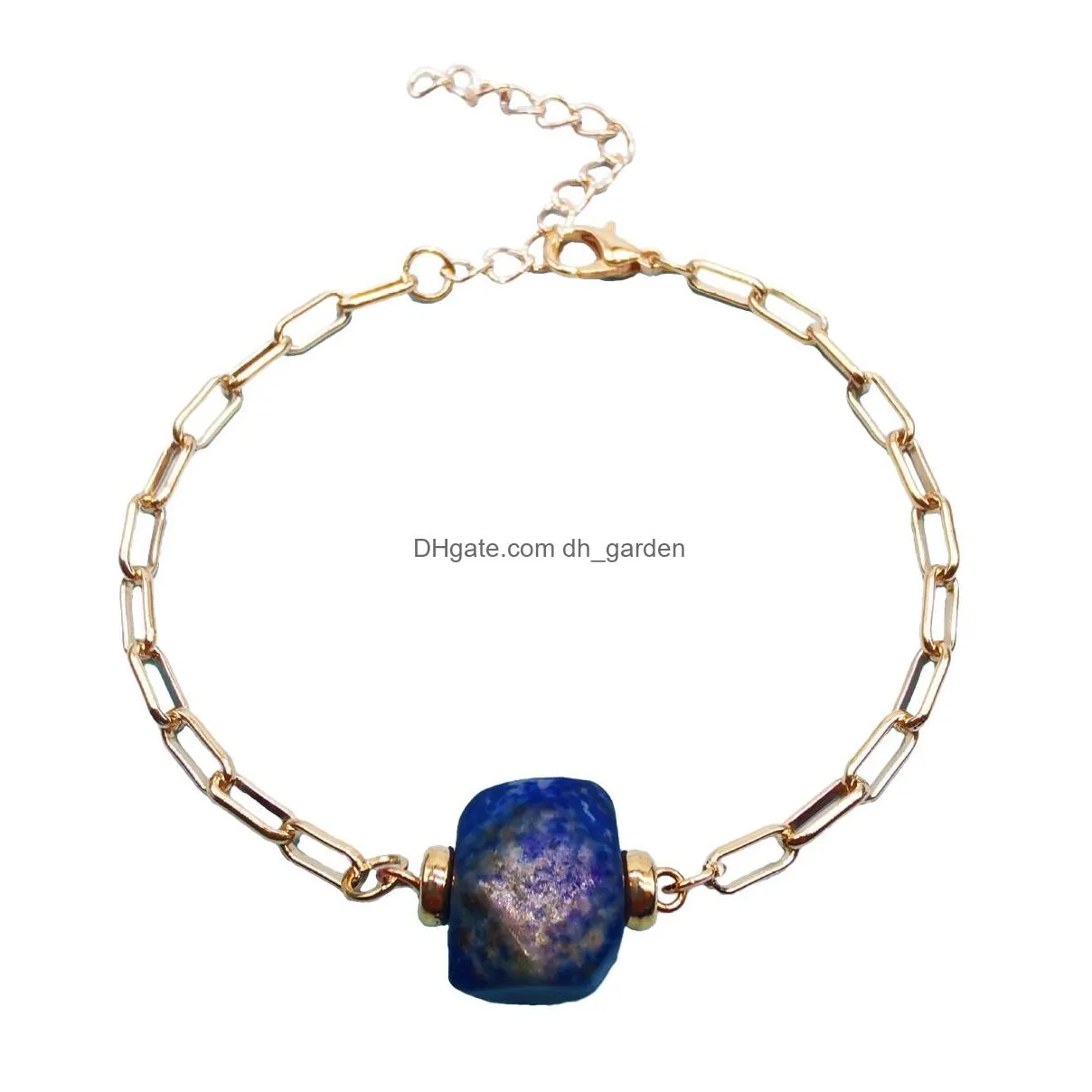 women agate beads chain bracelet diffuse energy healing chakra yoga cuff raw tumbled gemstone bangle rough original stone couple