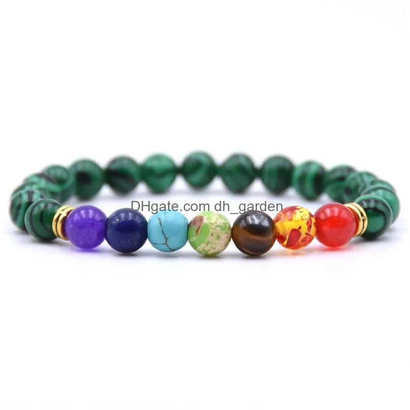 beaded bracelets fashion colorful strands 8mm natural stone 7 chakras tiger eye energy yoga beading bracelet jewelry for men women