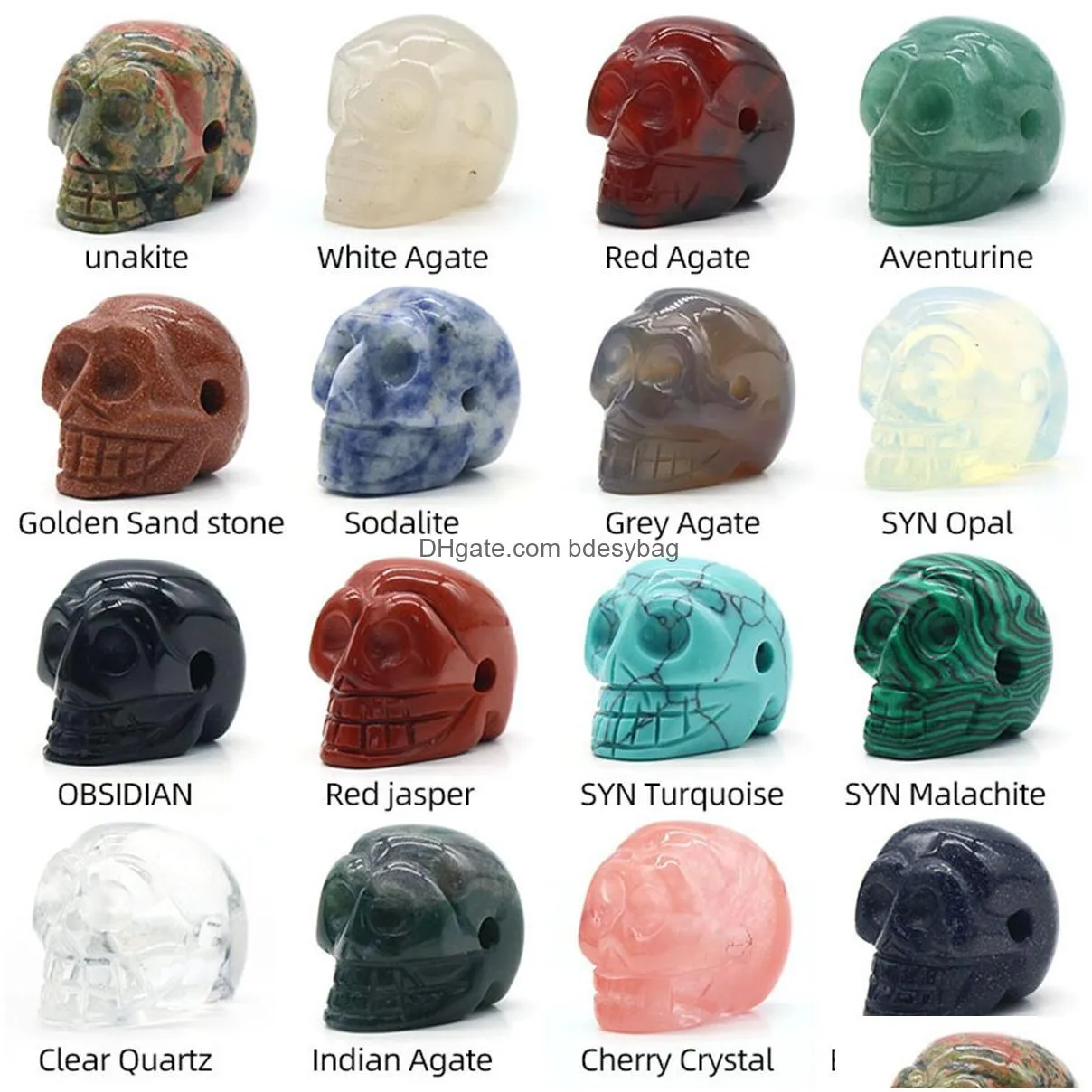 23mm natural malachite stone hand carved crystal gemstone human skull head carving sculpture