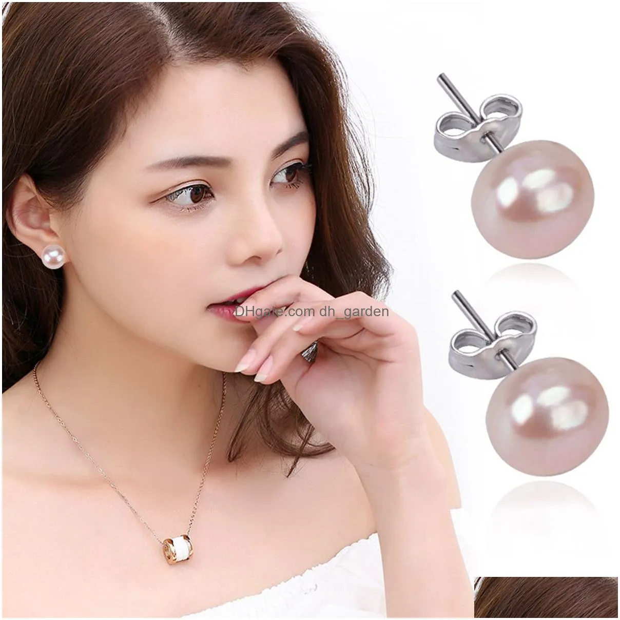 pearl stud earrings 925 sterling silver genuines freshwater cultured pearl ear studs for women girl color and size choose