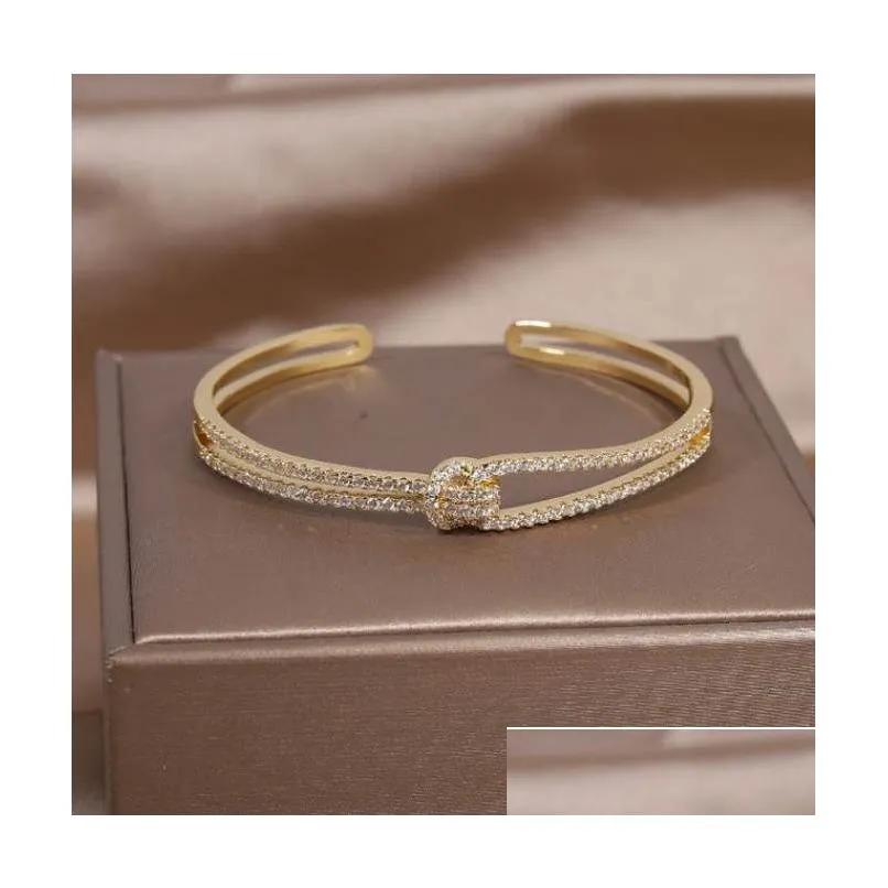 14k real gold plating exquisite luxury full zircon knot bracelet elegant womens wedding party opening adjustable bracelet