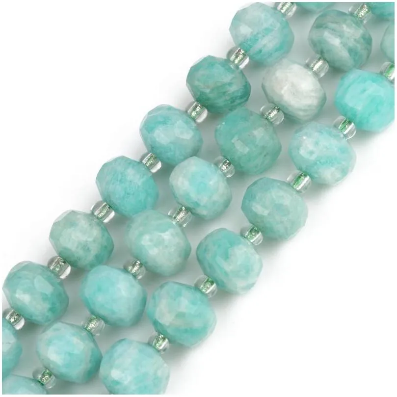 beads 8x6mm faceted natural stone amazonite sunstone quartzs prehnite fluorite loose for jewelry making diy bracelet 7.5