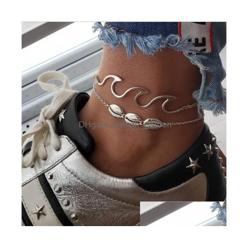 2p/retro fashion beach wave spray alloy shell anklet foot accessories ladies beach sexy