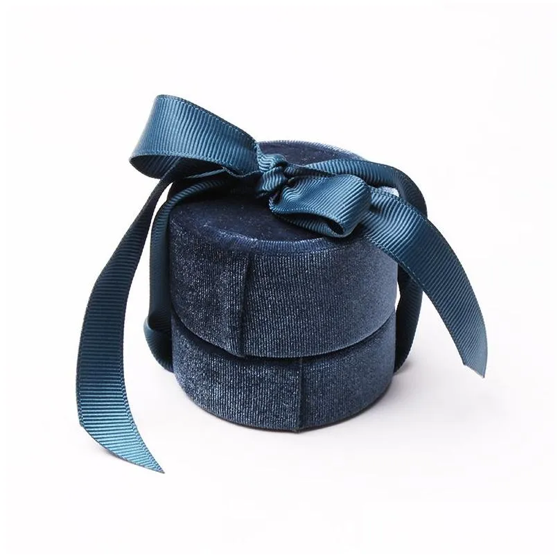 jewelry pouches highgrade dark blue wedding ring packaging gift box velvet round silk pendant storage for women birthday heart cute
