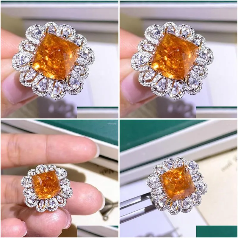 wedding rings ruzzallati 2022 for women big square cut orange zircon stone ring female promise retro fashion jewelry
