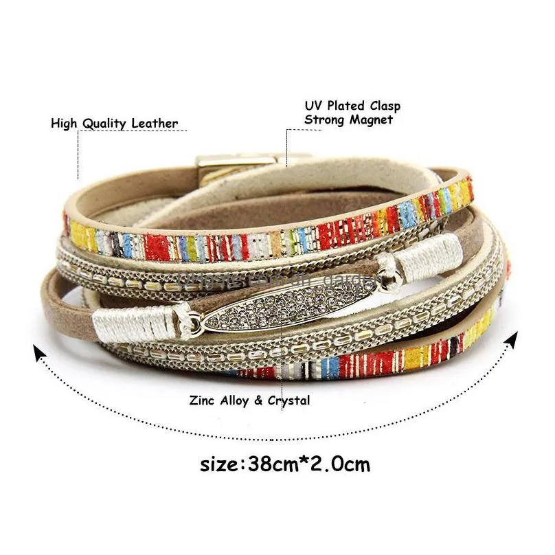 multilayer leather wrap bracelet for women girl multi layer wrapped wristbands boho wide braided straps bangle bracelet magnetic clasp