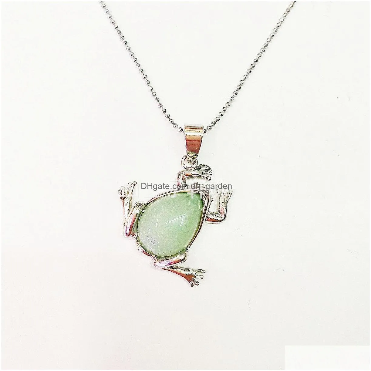 sevenstone natural stone frog metal pendant necklace unisex cute stainless steel bead chain pendant