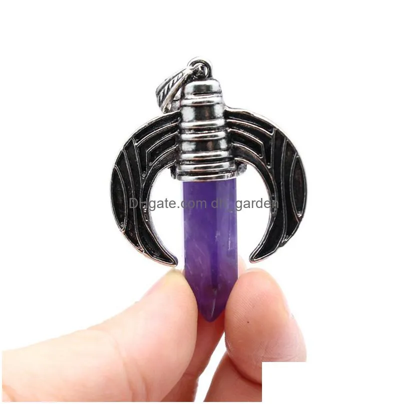 wholesale european and american personalized oxhorn shape pendants crystal hexagonal pillar jewelry