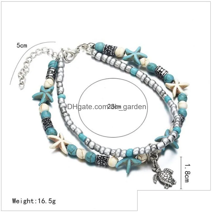 fashion double yoga beach pendant anklet bracelet conch turtle pendant beach starfish pearl bracelet anklet