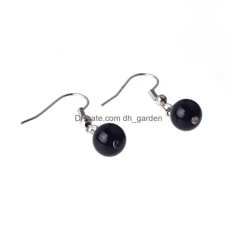 bead earrings 8mm ball natural stone beads silver earrings ladies  and elegant