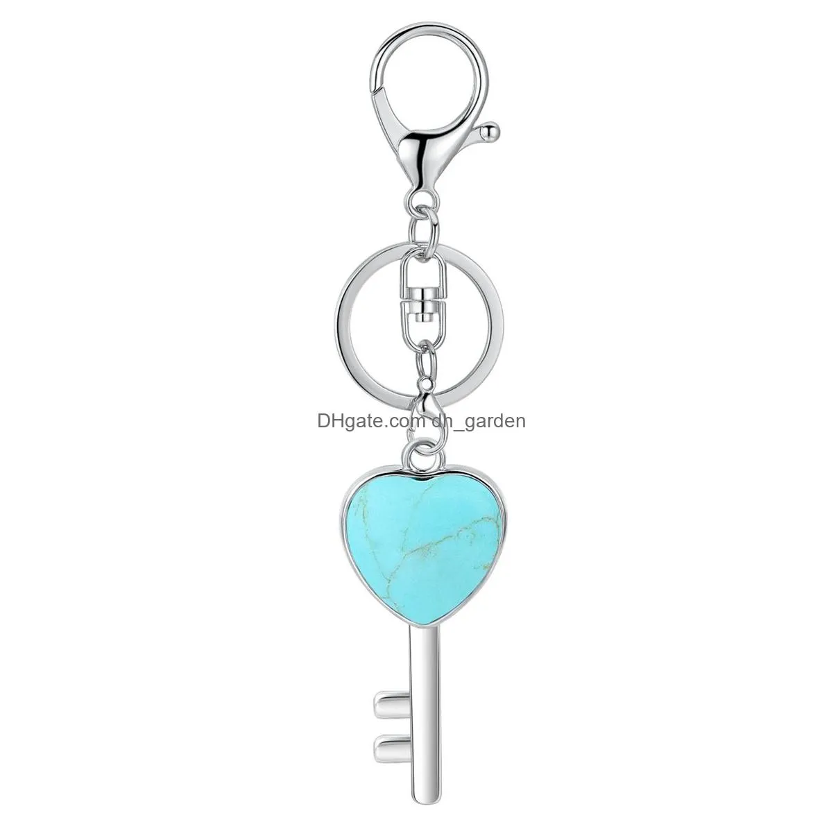women key shape pendant keychain for bag car natural love heart gemstone lucy lock crystal men healing chakra cute keyring