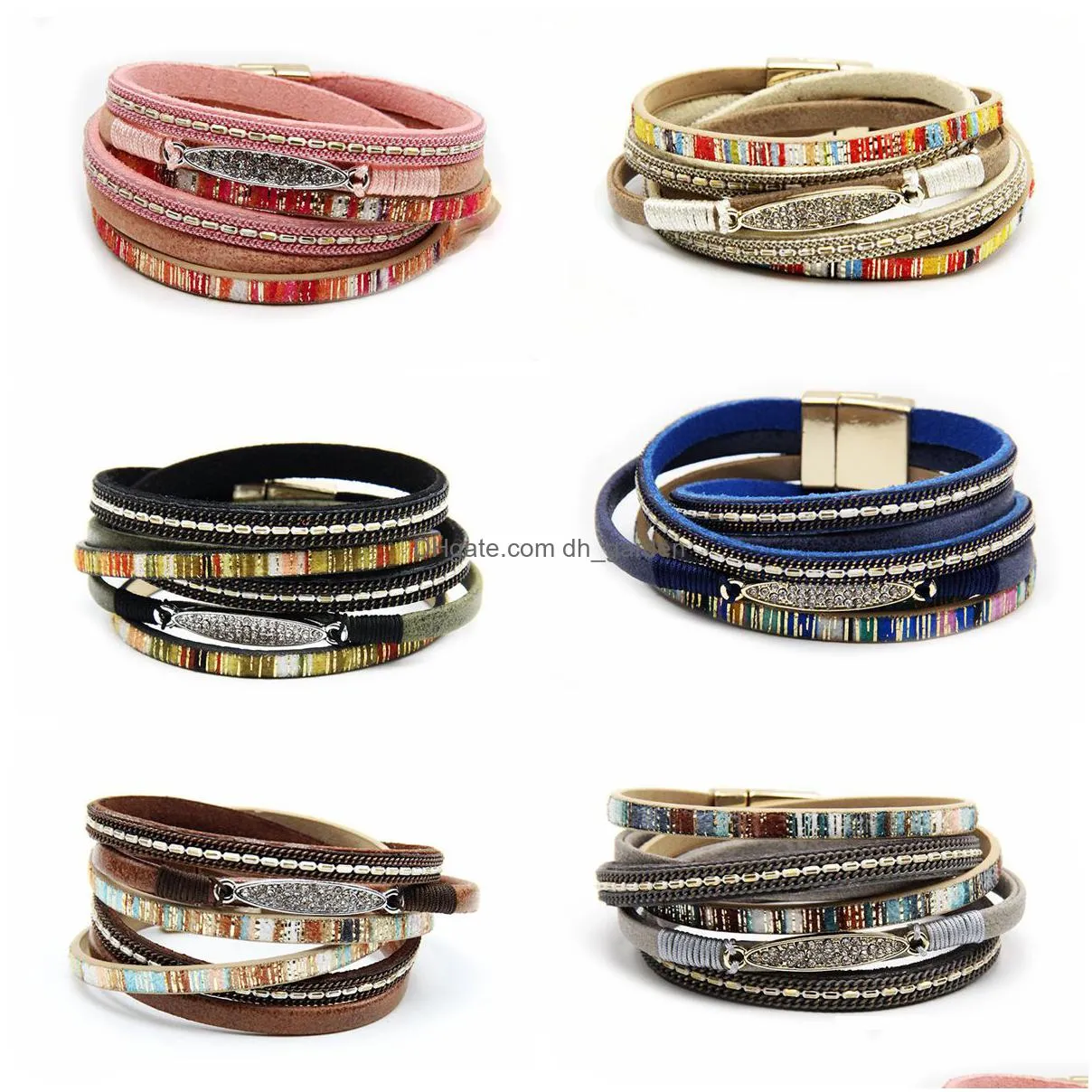 multilayer leather wrap bracelet for women girl multi layer wrapped wristbands boho wide braided straps bangle bracelet magnetic clasp