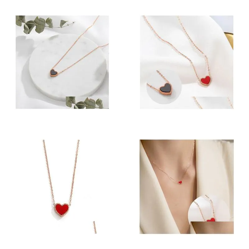 jian trendy heart necklace womens rose gold doublesided choker red black heart pendant chains jewelry wedding birthday gifts