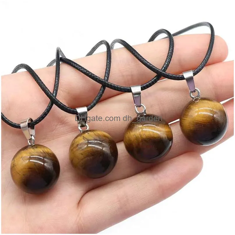 14mm round gemstone pendants necklace natural dangle ball turquoise charms healing chakra stone charm sphere jewelry 45cm black