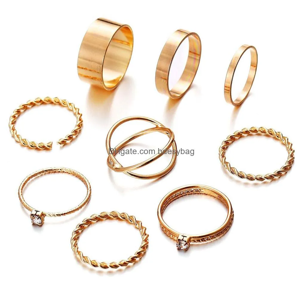 boho gold ring set joint knuckle carved finger rings stylish hand accessories metal alloy jewelry for women and girls sr0078