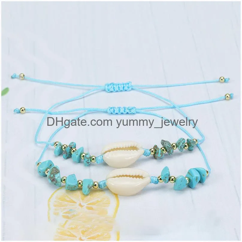 12pc/set shells turquoise woven bracelet wind surfing beach hand rope hand adjustable braided bracelet set