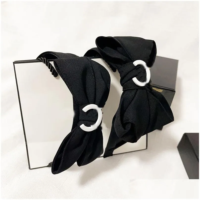 designer letters printed headband for women girls small sweet wind wide edge bowknot diamond hair hoop outdoor head accessories
