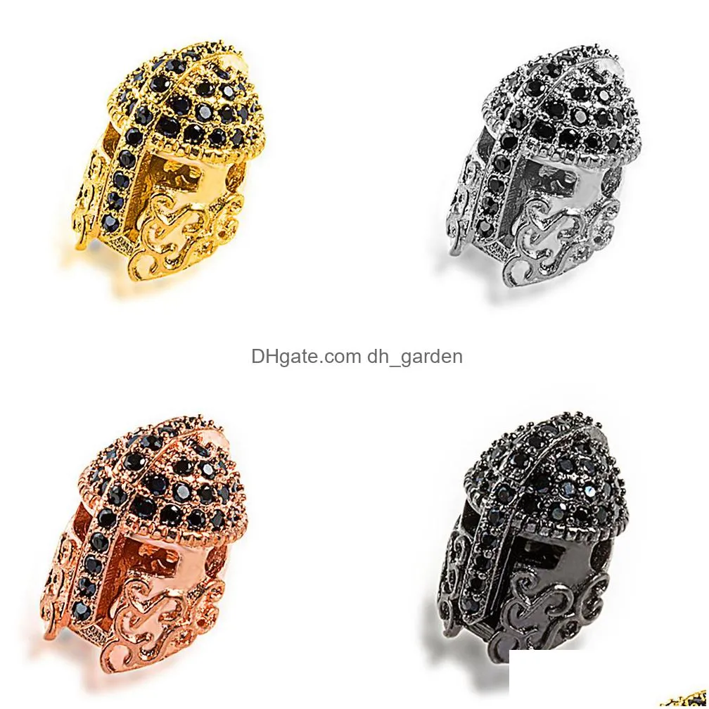 knight helmet space beads for jewelry diy bracelet making fashion metal brass micro pave crystal geometry alloy black cz rhinestone