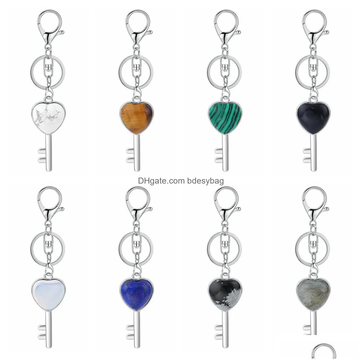 crystal keychain for bag car key rings natural love heart gemstone lucy lock crystal men healing chakra cute keyring