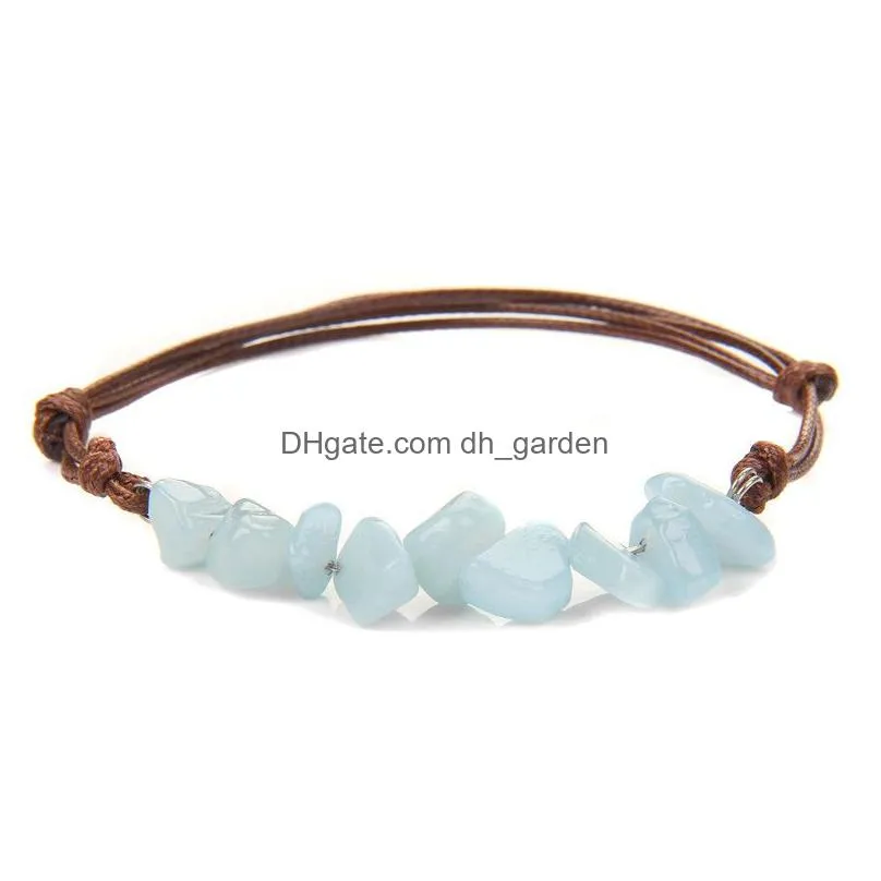 natural gravel leather rope woven bracelet bohemian chakras stone beads bracelet