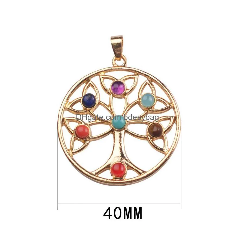 gold plated sterling silver pendant celtic knot trinty tree of life seven 7 chakras necklace alloy inlaid gem 18 inches