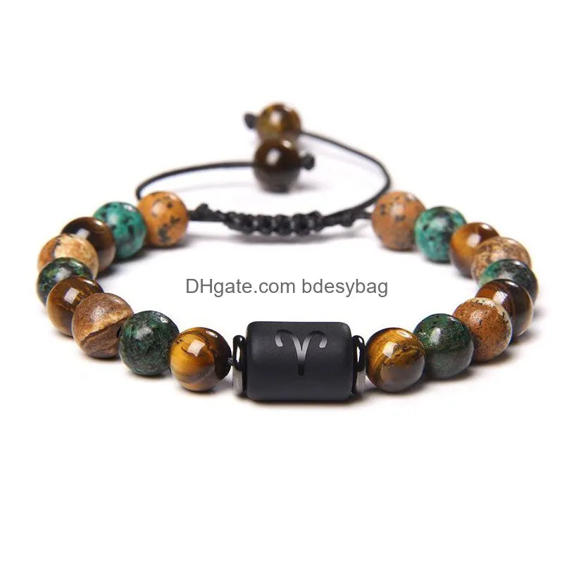 natural stone chakras bead bracelet men zodiac sign african pinestone weaving bracelet for women men jewelry