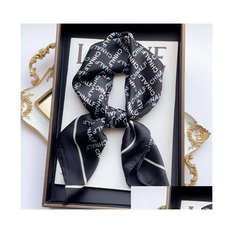 23style 7070cm designer presbyopia letters print floral silk scarf headband for women fashion long handle bag scarves shoulder tote luggage ribbon head