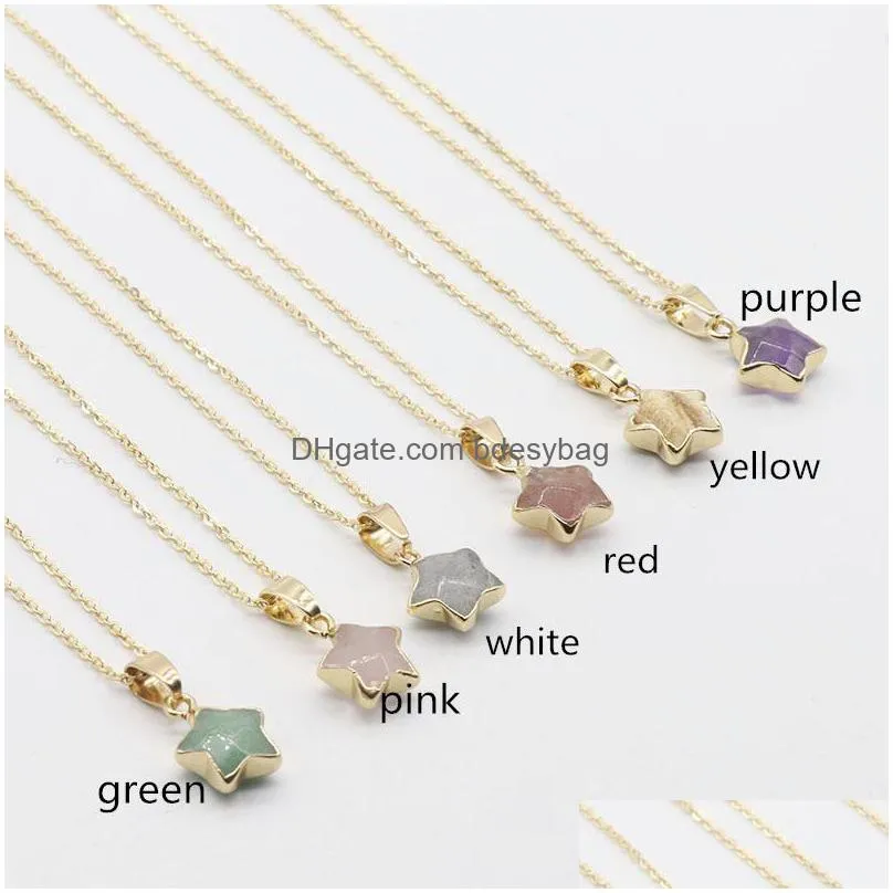 stone alloy geometric stars pendant gem healing crystal necklace ladies stainless steel fashion gifts