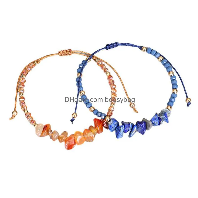 wholesale irregular gravel beaded bracelet natural amethyst tiger eye handwoven adjustable bracelet for women men jewerly