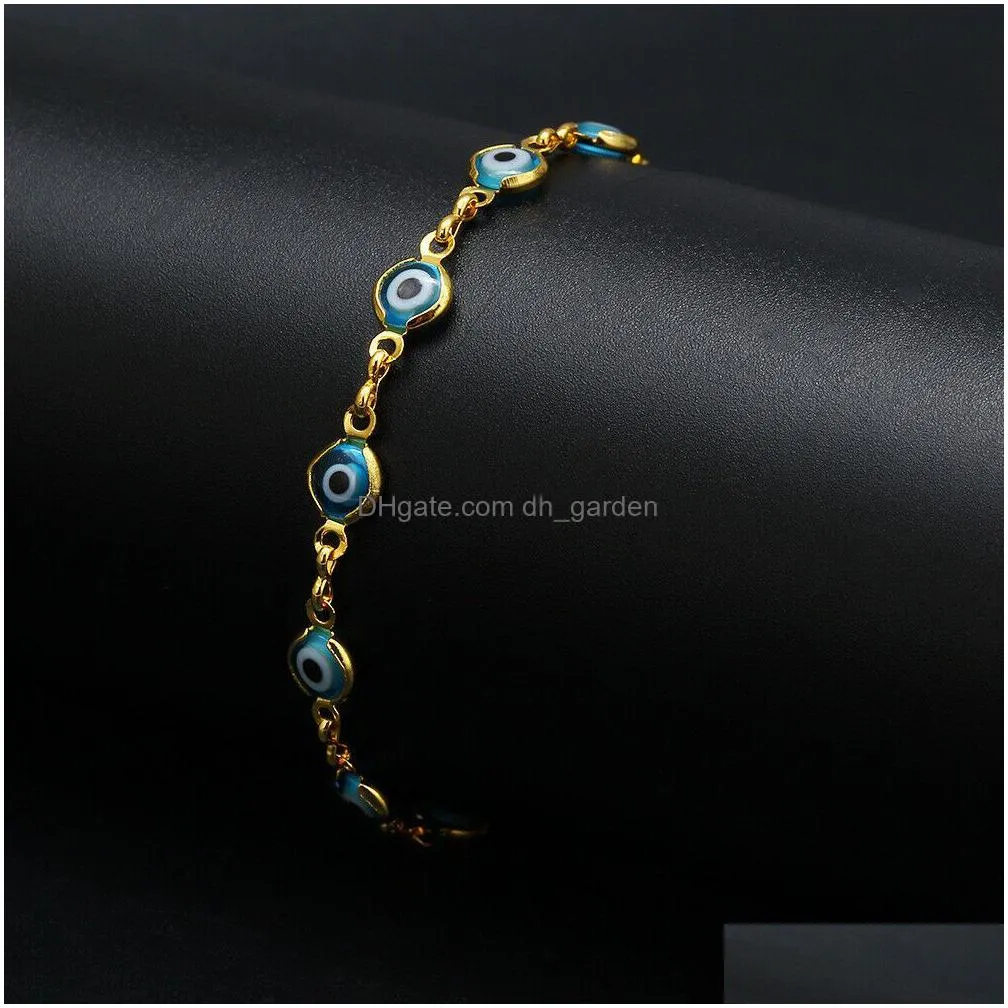 women dainty evil eye chain bracelet lovely blue eyes beads link chain bangle good luck protection enamel beaded turkish jewelry