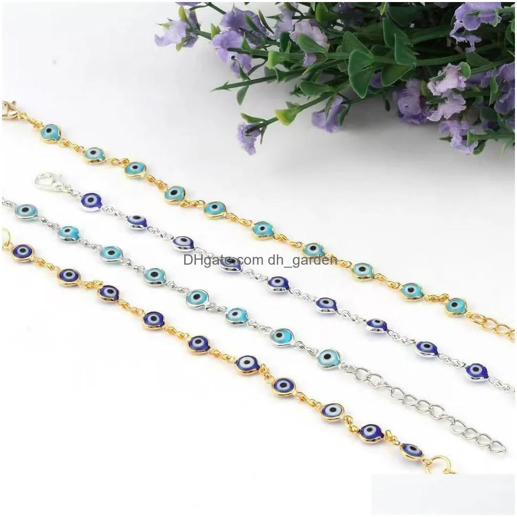 women dainty evil eye chain bracelet lovely blue eyes beads link chain bangle good luck protection enamel beaded turkish jewelry