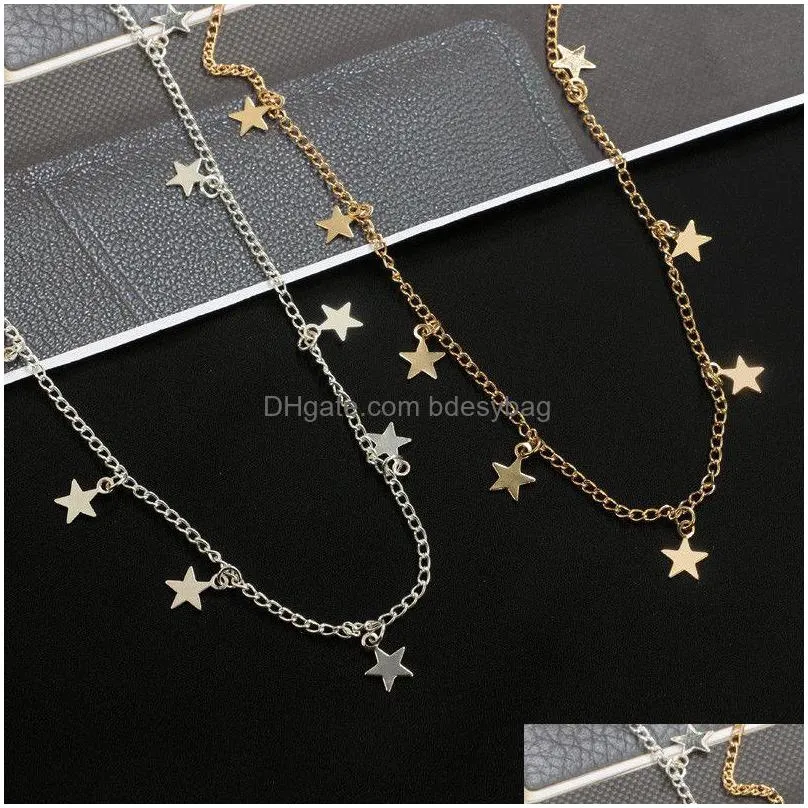 star choker necklaces jewelry disc coin pendant handmade simple 14k gold plated silver delicate dainty stars and bead chain chokers