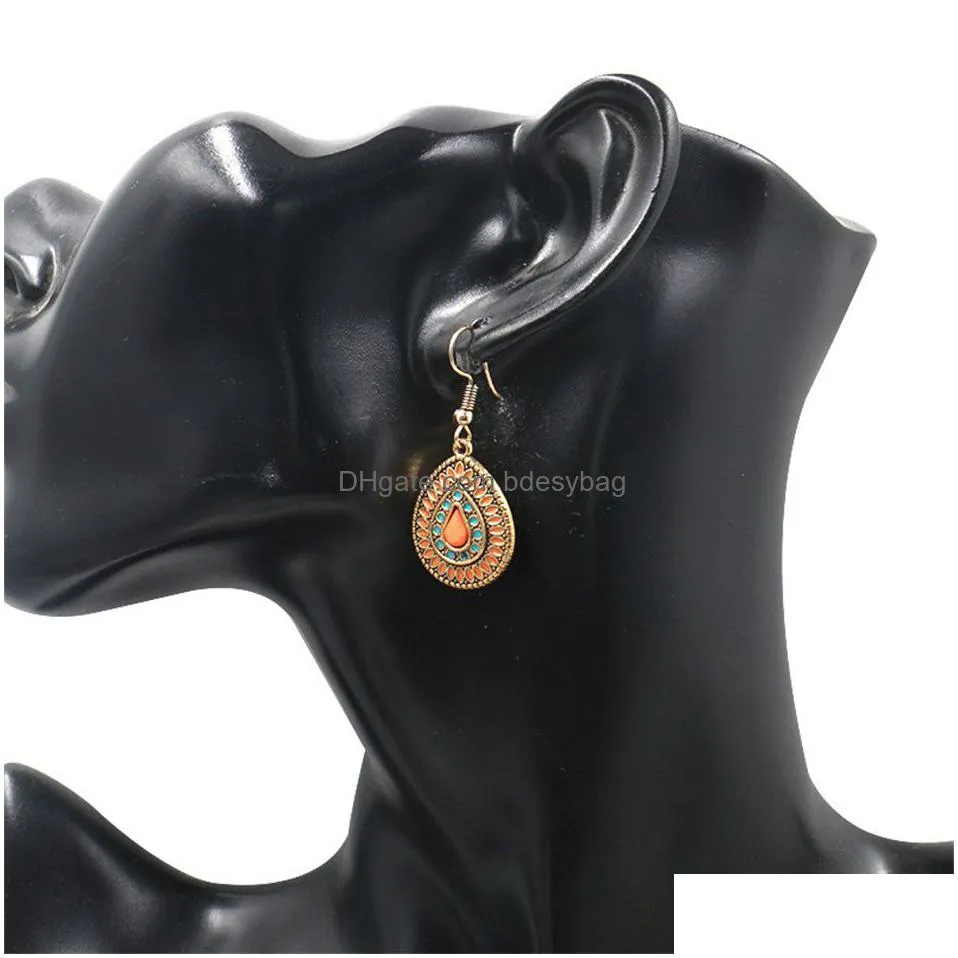 vintage bohemia style charms earrings creative geometry water drop alloy drip oil tassel earrings vintage earrings