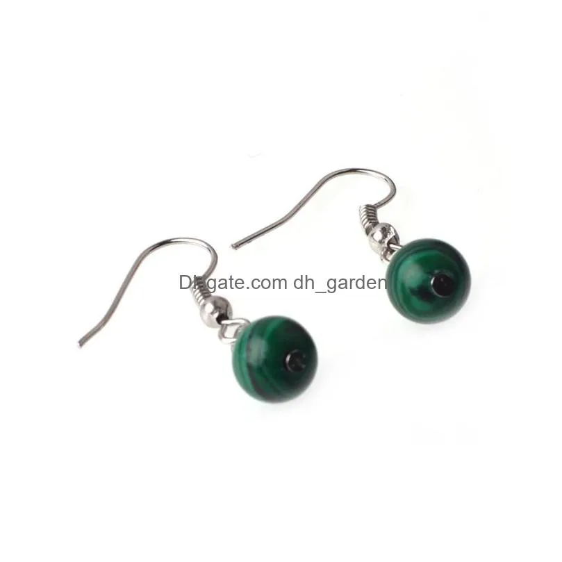 bead earrings 8mm ball natural stone beads silver earrings ladies  and elegant