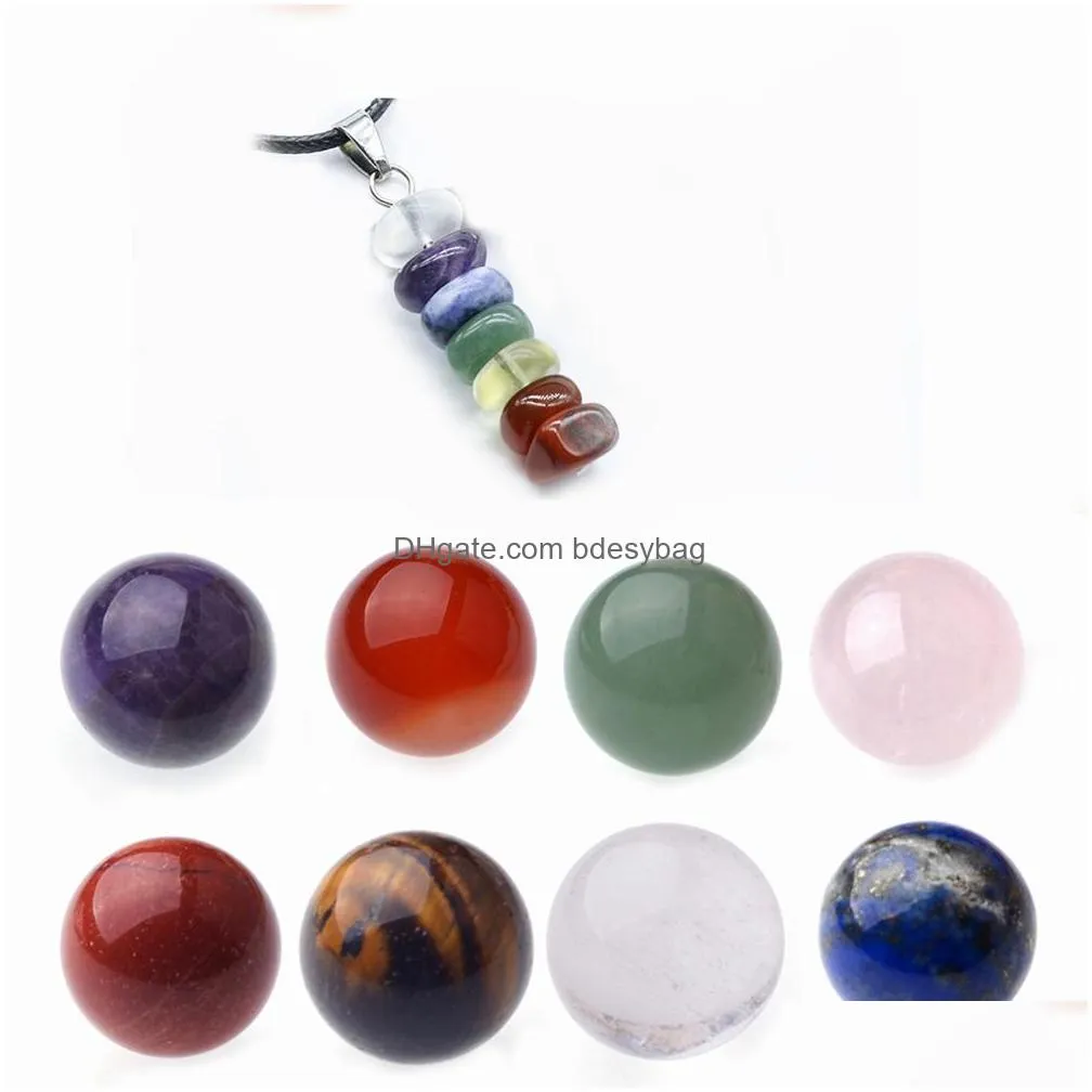 7 chakra stone bracelet gift box friends 7 chakra stone spheres collection women men healing yoga quartz crystal pendant necklace