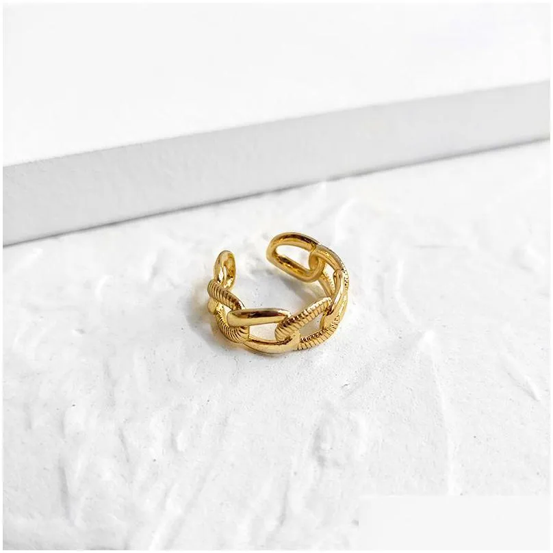 gold color textured chain rings curb link geometric rings for women minimalist open stacking rings adjustable 