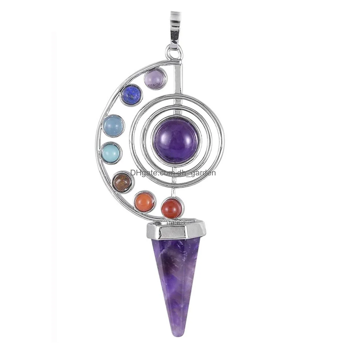 natural stone pendulum crystal yoga 7 chakra spiral hexagonal cone pendant amethyst reiki healing pendulum jewelry